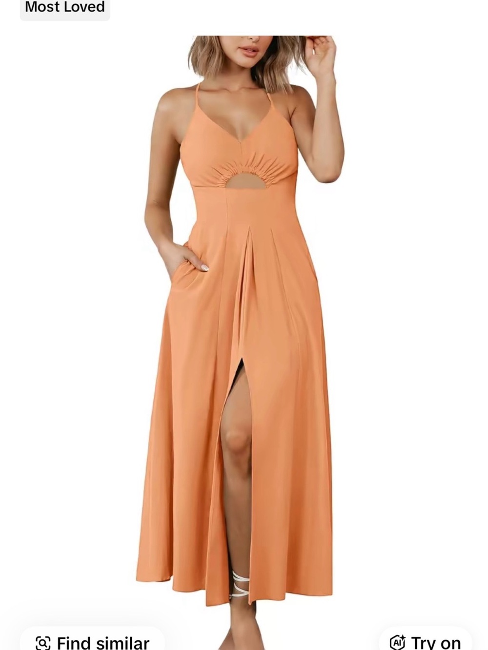 Woman's Strappy Cutout Maxi Dress in Light Orange